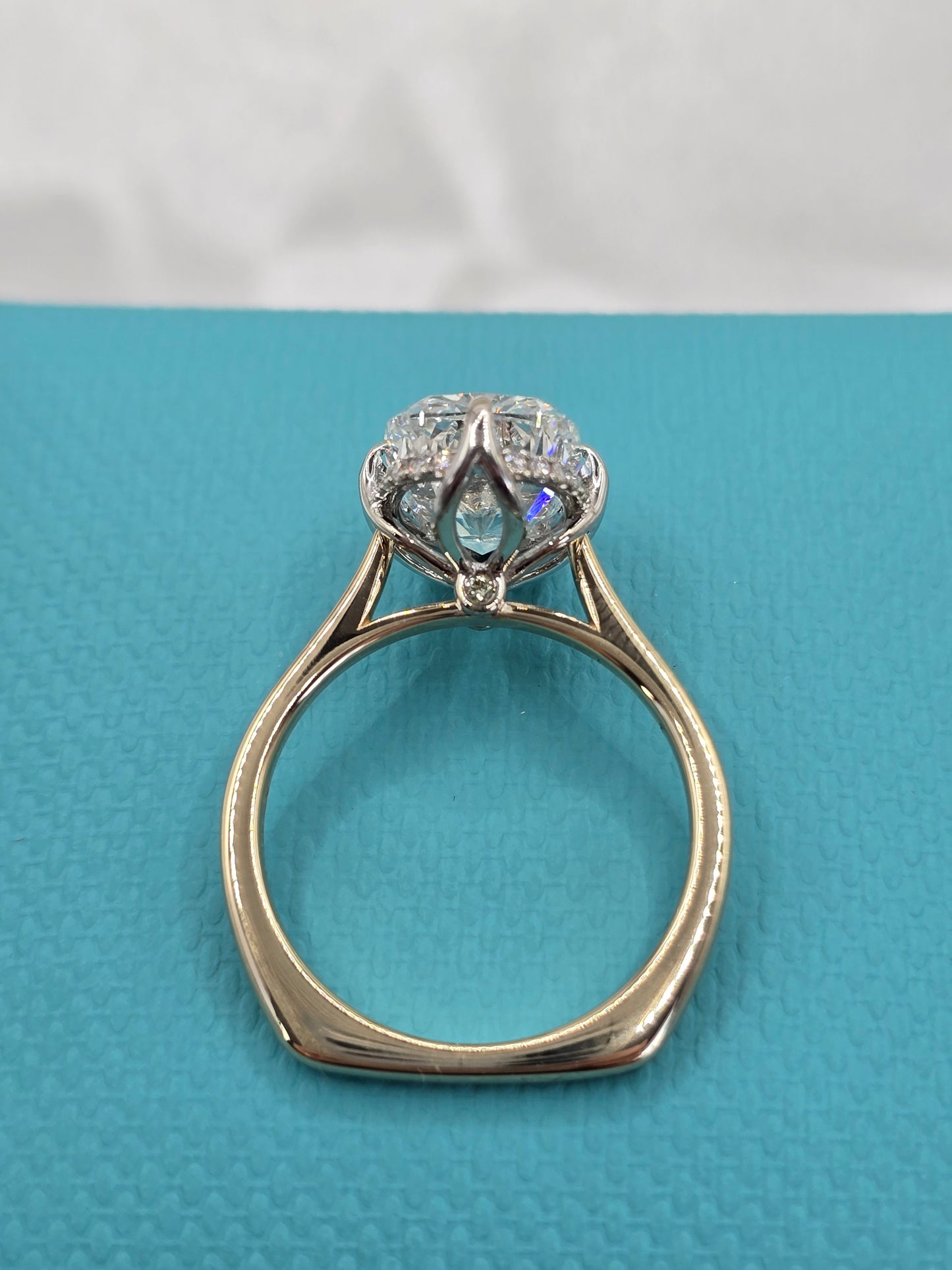 The "Nadia" 14K Custom Setting w/ Euro Shank, Lotus Prongs, and Peekaboo Halo (Setting Only)