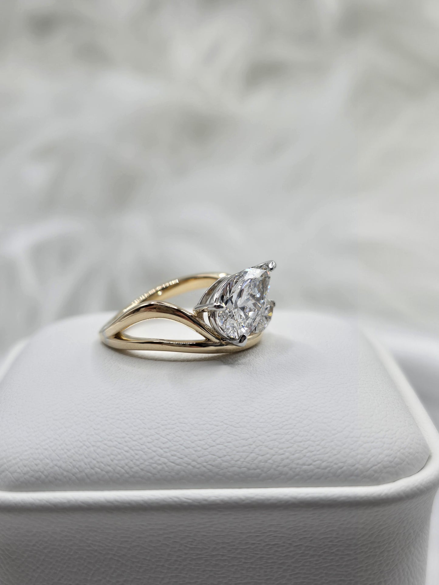 The "Austin" 14K Sculptural Custom Design Ring w/ a 2 Carat Pear & 1/4 ct Marquise Lab Diamond