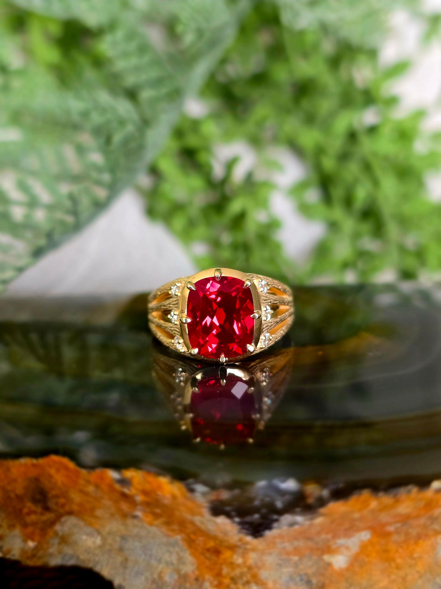 14KY 5 Carat Lab Grown Ruby/Diamond Custom Design Ring