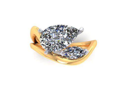 The "Austin" 14K Sculptural Custom Design Ring w/ a 2 Carat Pear & 1/4 ct Marquise Lab Diamond