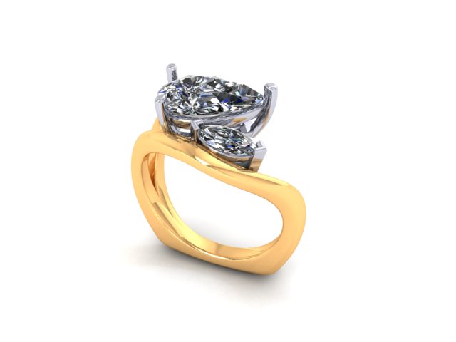 The "Austin" 14K Sculptural Custom Design Ring w/ a 2 Carat Pear & 1/4 ct Marquise Lab Diamond
