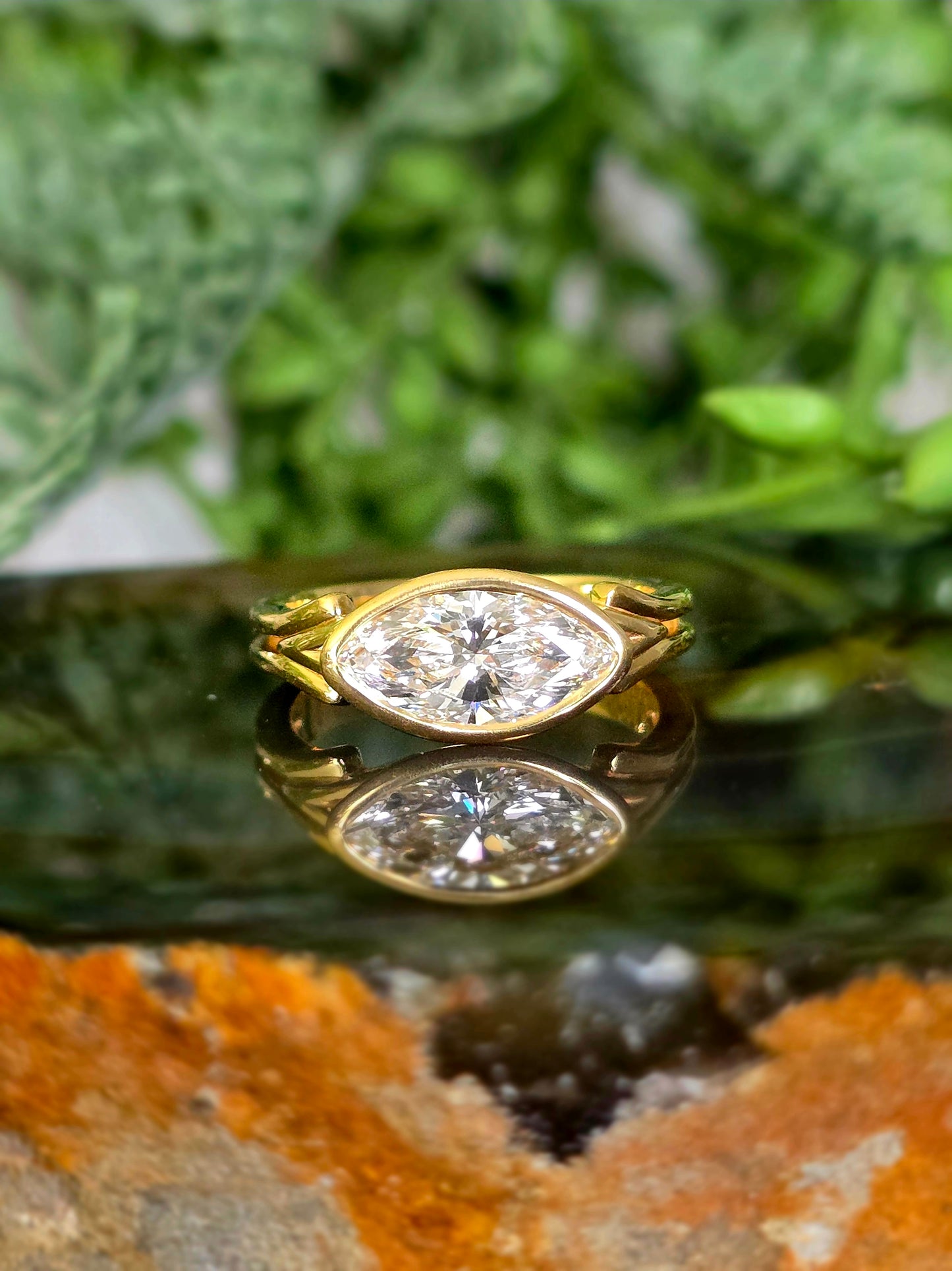 10KY 1.58 CTW E/VS1 Marquise Bezel Split Shank Lab Diamond Ring