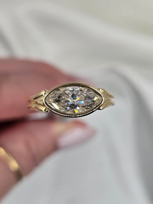 10KY 1.58 CTW E/VS1 Marquise Bezel Split Shank Lab Diamond Ring