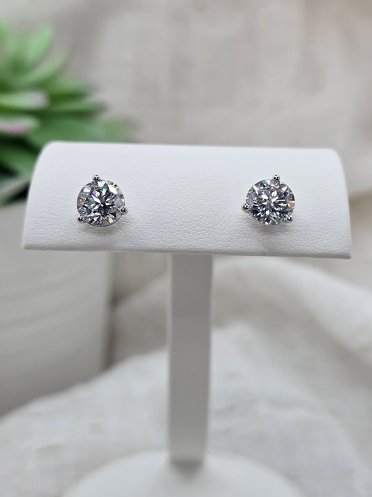 14K WG 3 Ctw Round Lab Diamond Studs in Martini Setting